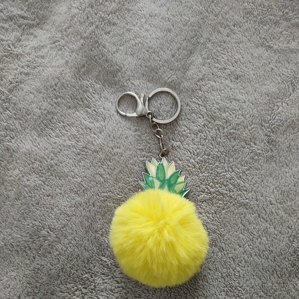 🦚3/$15🦚Yellow Pineapple Pom Pom Keychain